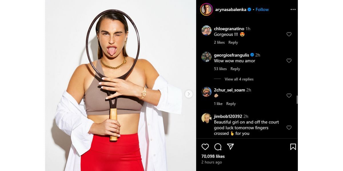 Georgios Frangulis gushes over Aryna Sabalenka's latest photoshoot. (Source: Instagram - @arynasabalenka)